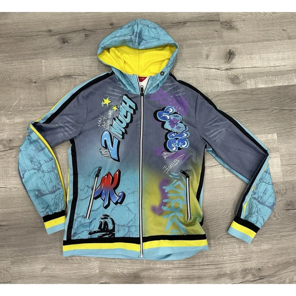 Royal 7even RS7 Men's Full Zip Hoodie Graffiti/Blue, Size Medium READ